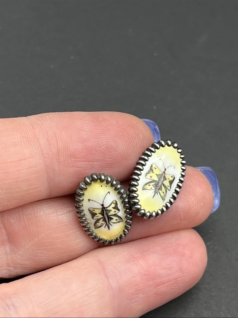 Vintage sterling silver enamel butterfly cufflinks marked Sterling and tested